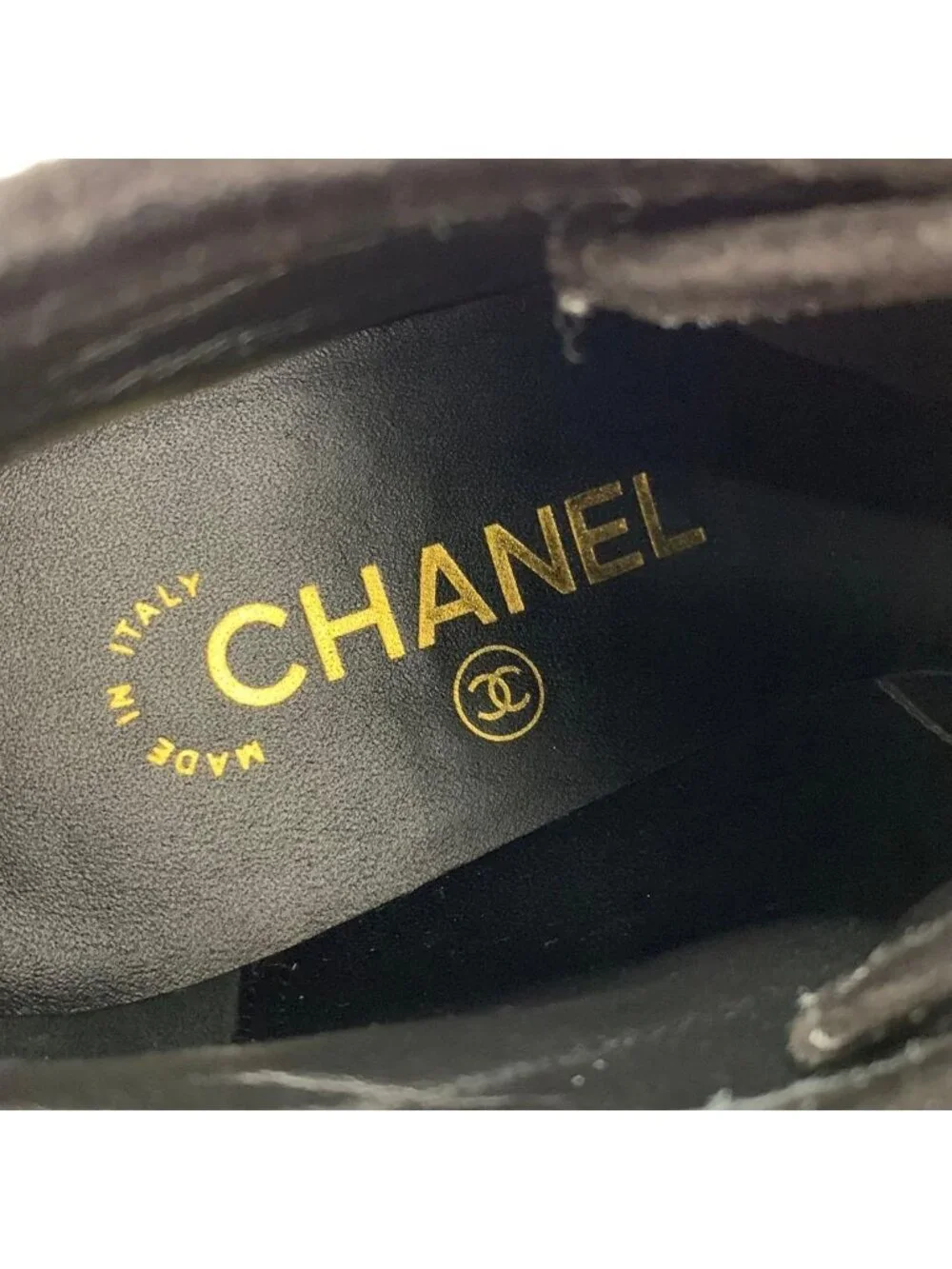 Chanel Suede Logo Wedge Sole Lace-up Shoes Black